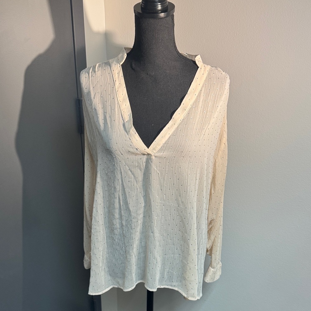 Zara Ivory Rhinestone V-Neck Blouse